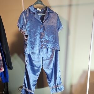 Silk & Satin Blue Satin Pajama Set Two Piece Sleepwear